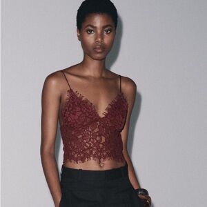 Zara Burgundy Lace Crop Top